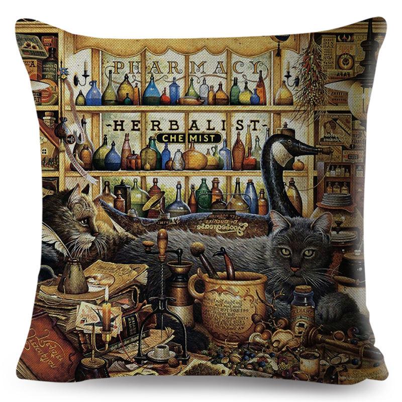 Cute Book Cat Party Cushion Cover Decor Cartoon Animal Pillowcase Printing Cojines Polyester Pillow Case  for Sofa Home 45x45cm