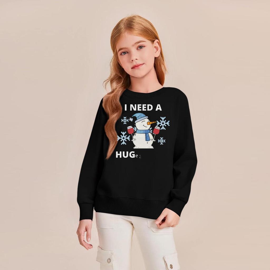 Kids' Fashion Loose-Fit Casual Long-Sleeve Christmas Print Oversized Crewneck Sweatshirt