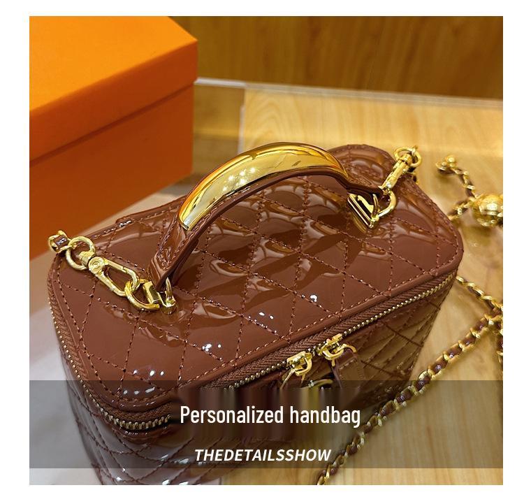 Elegant Shiny PU Diamond Lattice Chain Shoulder and Crossbody Handbag for Women