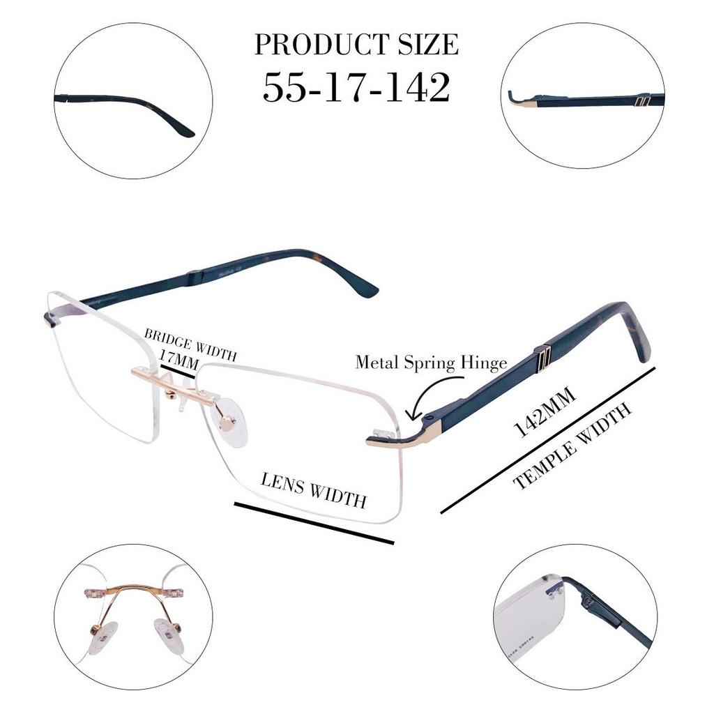 RSINC Unisex Rimless Metal Frame Fashion Tom Gold Black 55-17-142 IB-12 B0DK5LGZGS