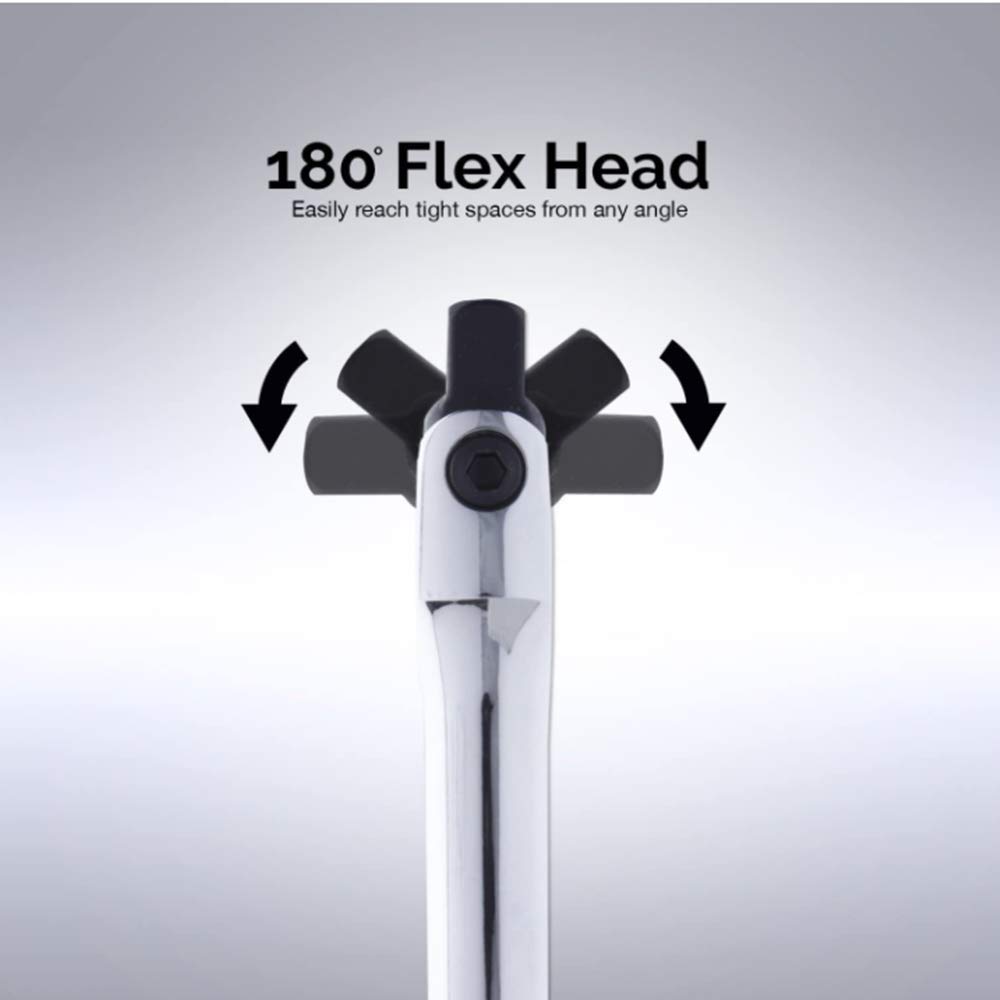Long Spinner Handle Wheel Steel with Plated Tire Pulley Bolt Removal Tool Wrench, 12.7mm 1/2-inch Drive, 460mm, 180° Adjustable, CR-V Finish, Change,