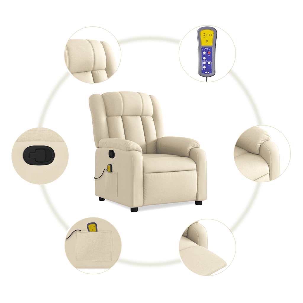 Vidaxl Reclining Massage Armchair, Cream, Fabric Upholstered