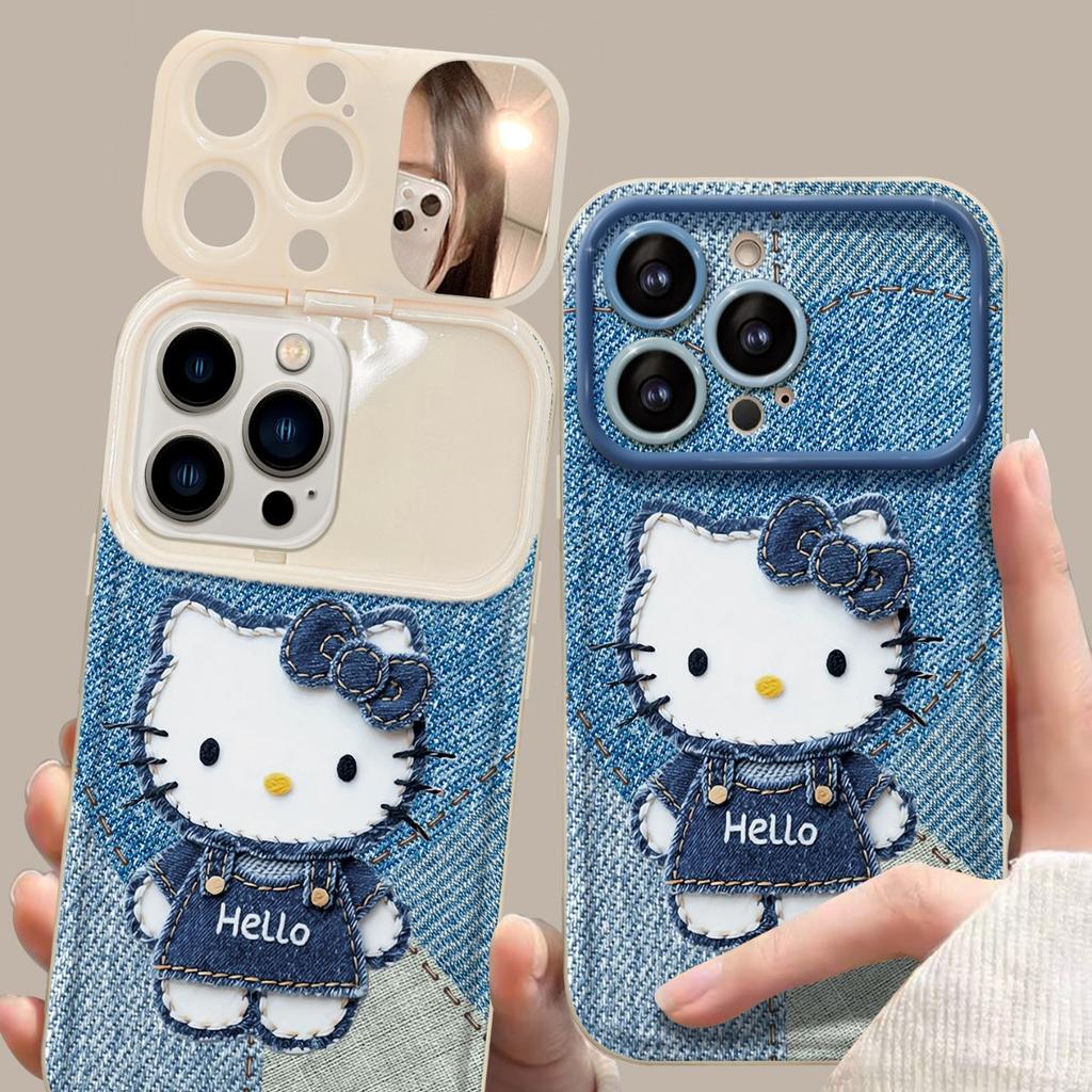 Denim Kt Cat Lanyard Suitable for Apple 15promax Mobile Phone Case Iphone16 Cute Cartoon 17 Series Plush