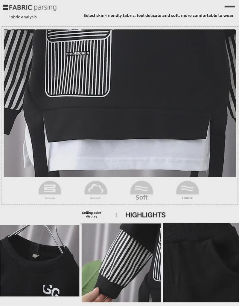 Jungen Frühling/Herbst Zweiteilige Sportbekleidung: Fake Zweiteiliges Sweatshirt & Freizeithose für Kinder