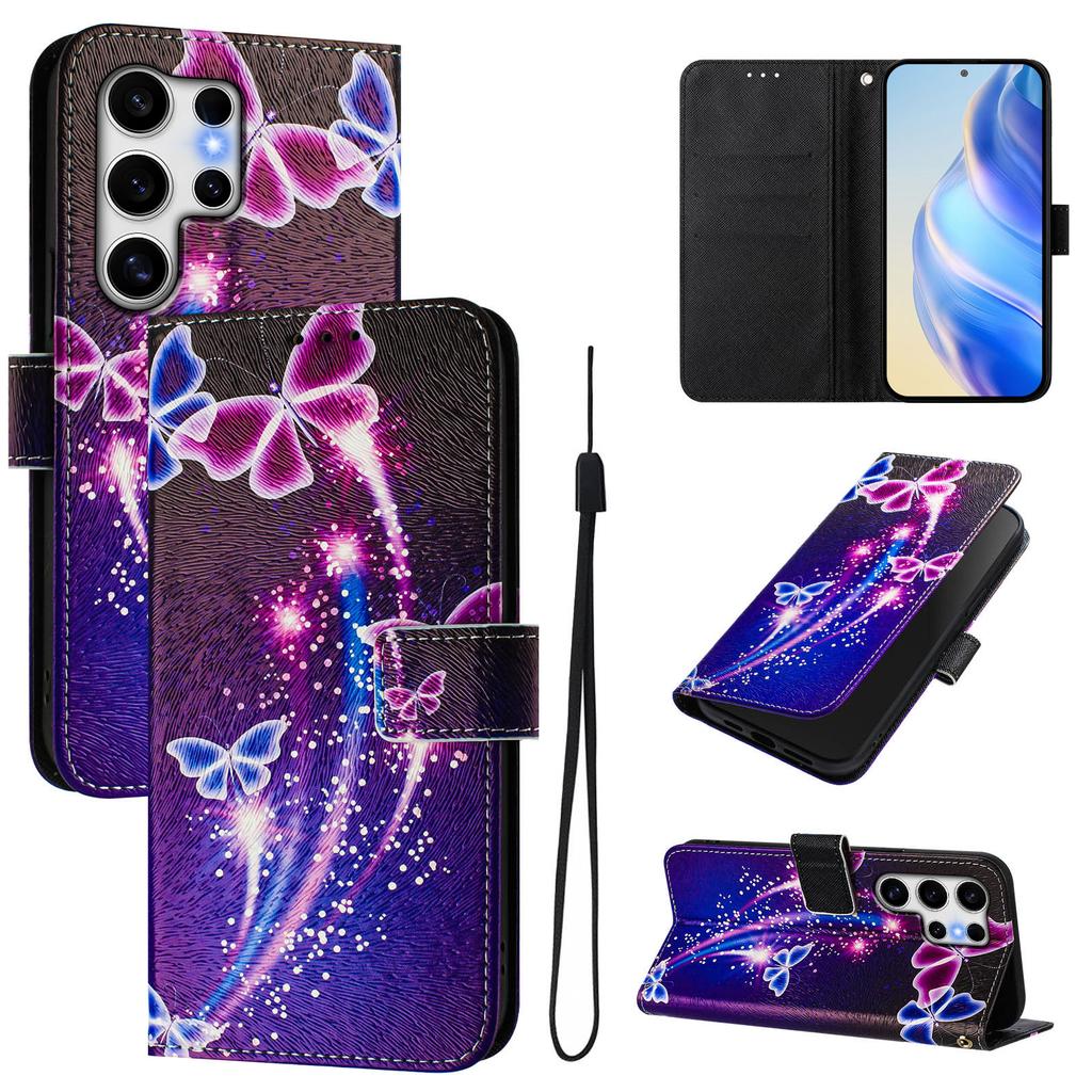 For Samsung Galaxy S25 Ultra Case Pattern Printing Wallet Phone Cover with Strap