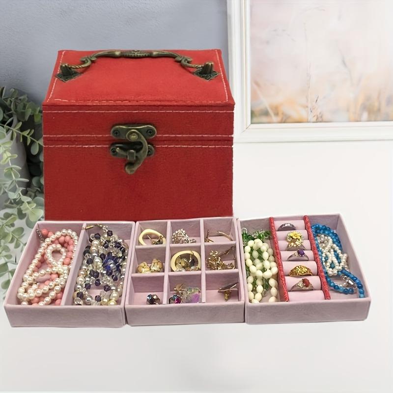 1pcs Jewelry Storage Box Imitation Suede Three-layer Compartment Jewelry Storage Box Ring Bracelet Necklace Multi-color Optional