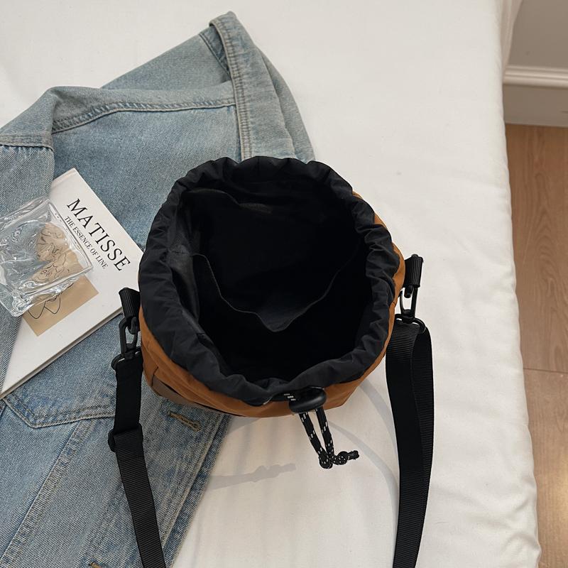 Crossbody Utility Color-block Drawstring Bucket Bag, Fashiable Versatile Camping Shoulder Bag, Mountain Style Portable Backpac