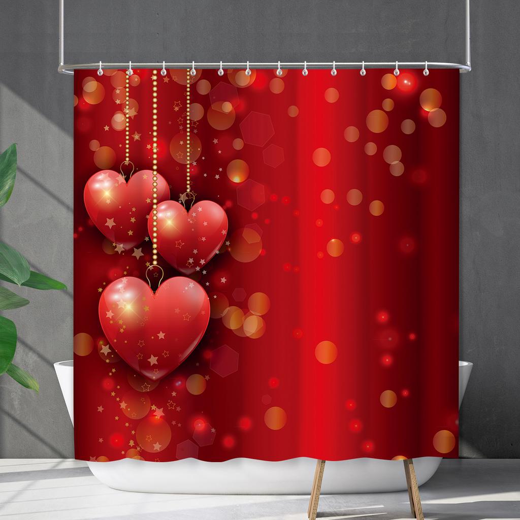 Bathroom Waterproof Curtain Digital Printing Valentine'S Day Love Shower Curtain Free Punching Toilet Partition Curtain Shower Cloth