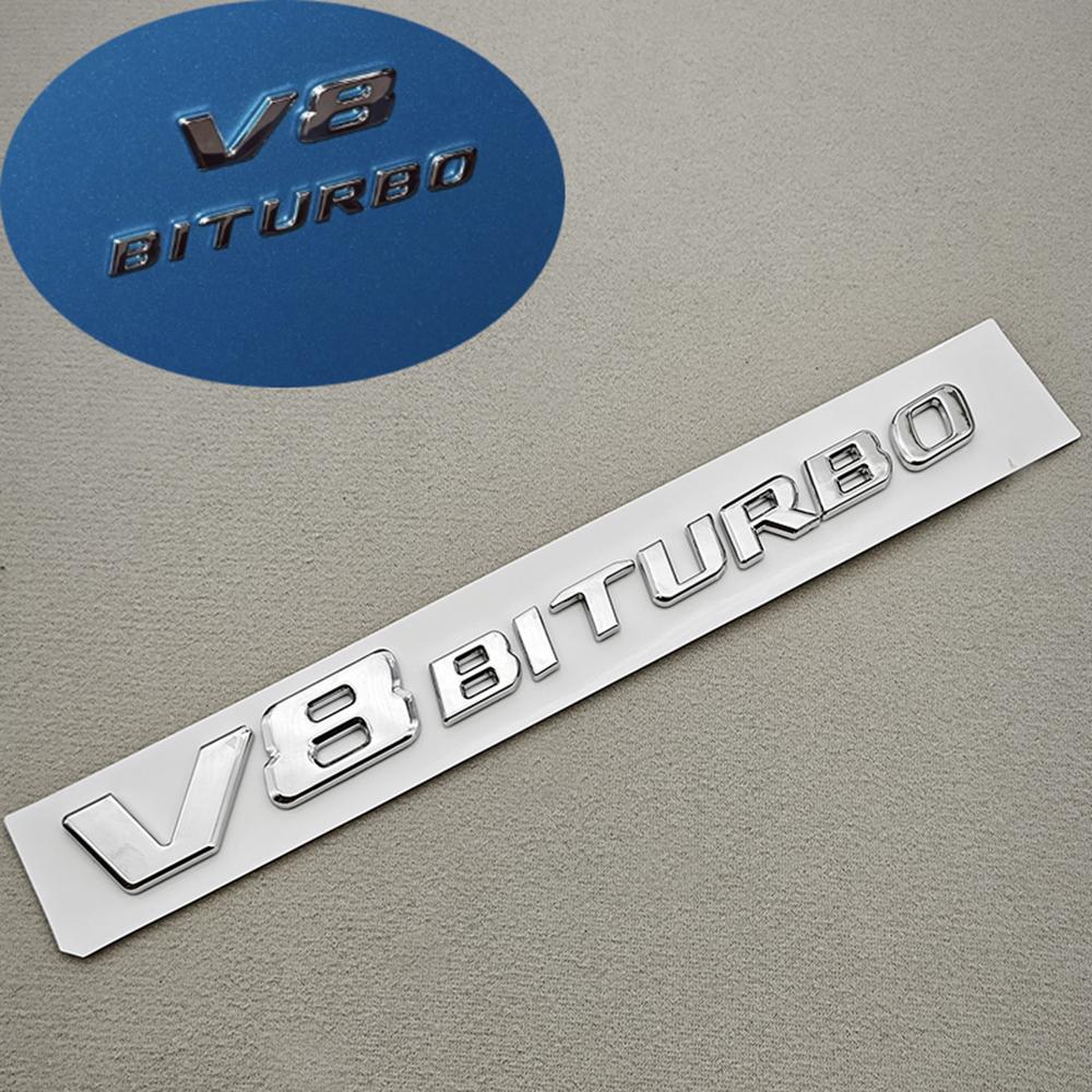 ZGAP4 3D ABS Chrome Logo V8 BITURBO Emblem Car Fender Side Badge Decal For Mercedes Benz AMG C63S C63 E63 G63 G500 Sticker Accessories