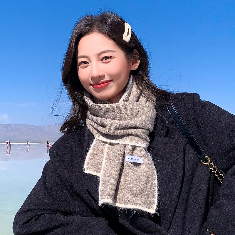 Japanese atmosphere simple solid color dog tooth edge knitted wool scarf winter warm windproof versatile scarf scarf