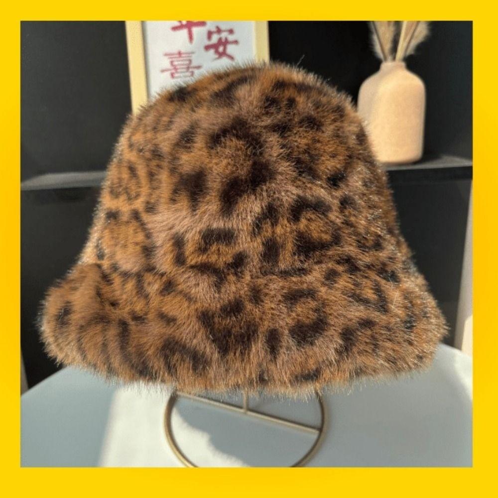Retro Leopard Print Fisherman's Hat Leopard Print Autumn Winter Warm Hat  for Daily Wear