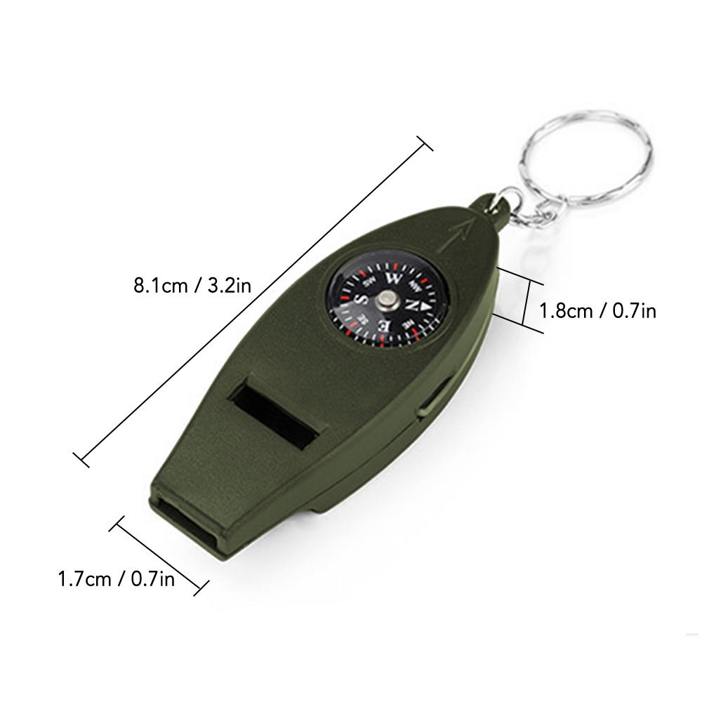 Multifunction 4 in 1 Safety Whistle Compass Thermometer Magnifier with Keychain Outdoor Travel Emergency Survival Kits