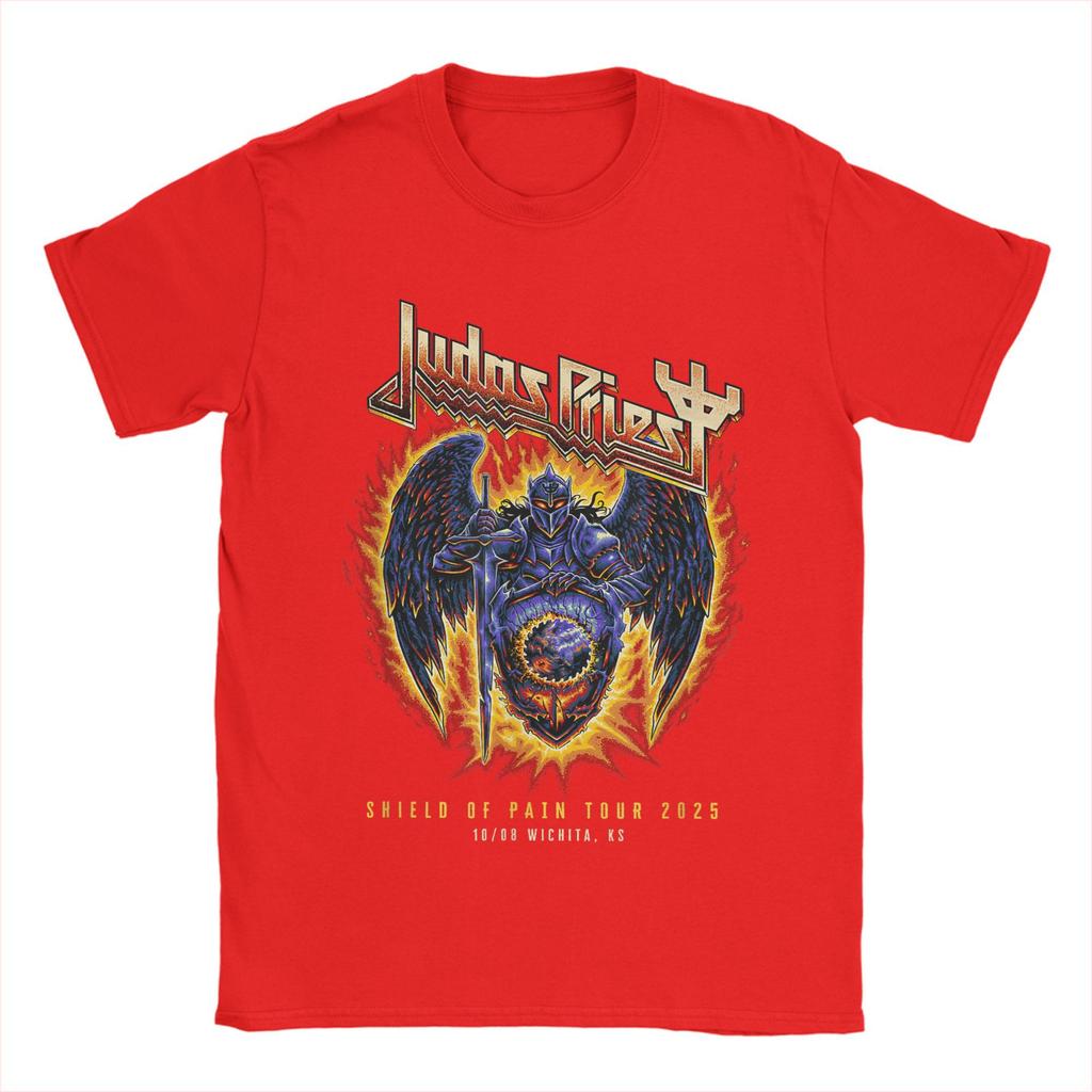 Men's Judas Priest  Shield Of Pain Tour 2025 T Shirt Band 100% Cotton Merch Casual Short Sleeve Round Neck Tee Plus Size T-Shirt