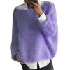 Women Sweater Round Neck Long Sleeve Loose Fit Knitting Tops Breathable Loose Hem Solid Color Knitwear