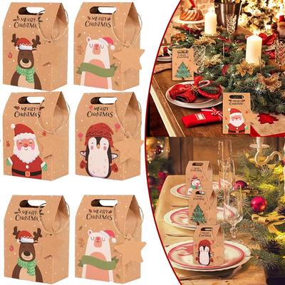 24Pcs Christmas Candy Gift Box with Tag Kraft Paper Cookie Snack Packing Bags Xmas Party Home Decoration New Year