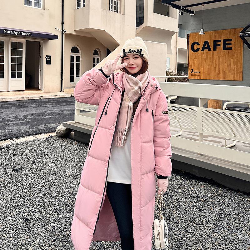 

Women s Winter Hooded Oversized Mid-Length Puffer Coat Logo M розовый