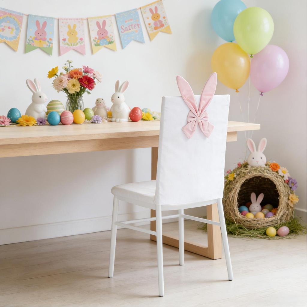 Easter Chair Covers Removable Decorative Seat Slipcovers Easter Bunny Ear Dining Room Chair Covers for Party Birthday Kitchen