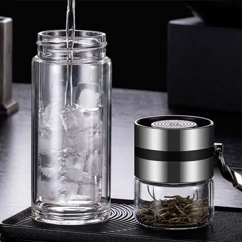Double-Layer Borosilicate Glass Tea Infuser Bottle