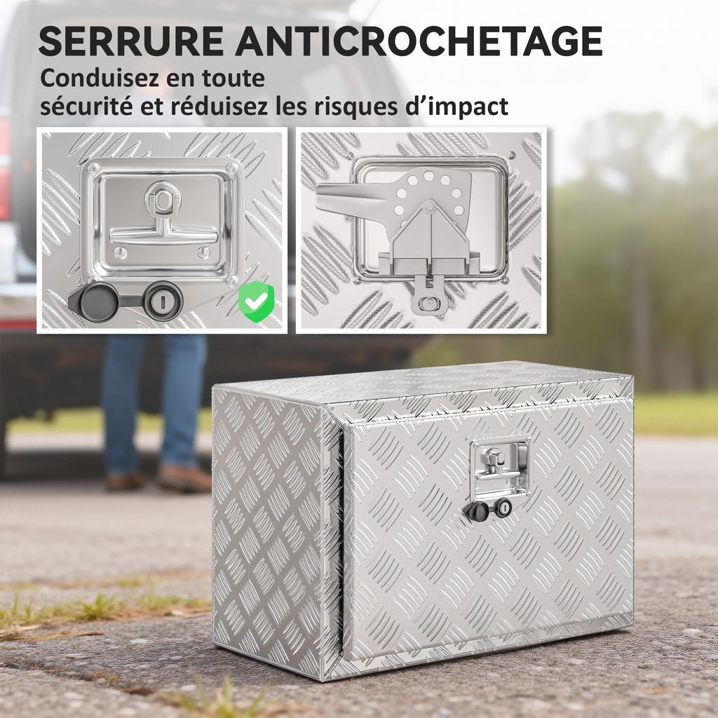 Aluminum Truck Toolbox, 76 L, Lock, 60.9 x 35.5 x 40.6 cm, Silver