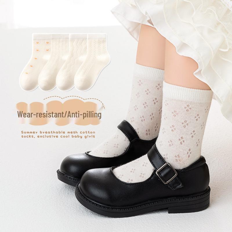 Girls' Summer Breathable Pure Cotton Mesh Socks - Lightweight & Short for Children
