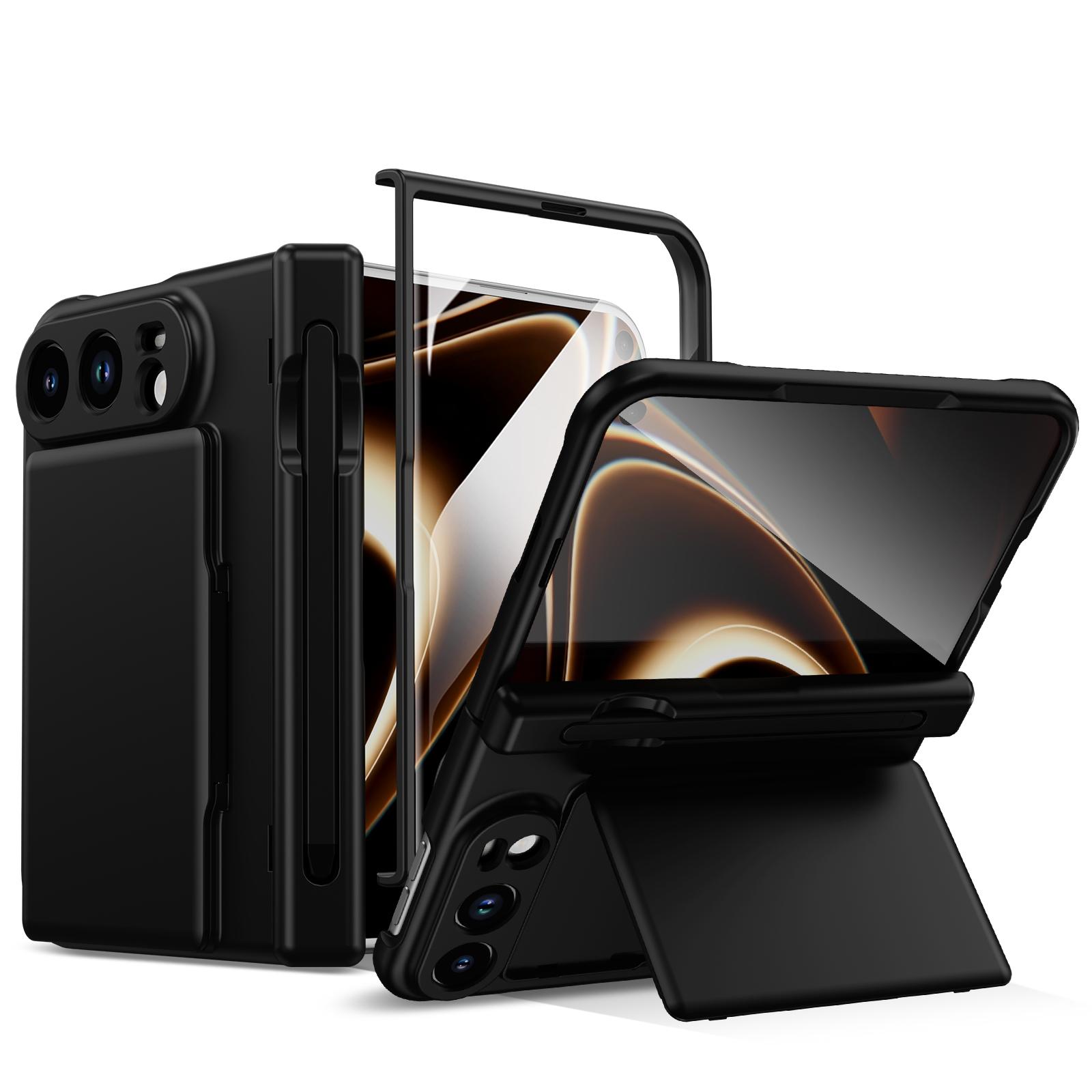 Kartenhalter Brieftasche Hülle für Apple IPhone Duo Ständer Stifthalter Glas Displayschutz Scharnier Stoßfest Schutzhülle iPhone Ultra schwarz