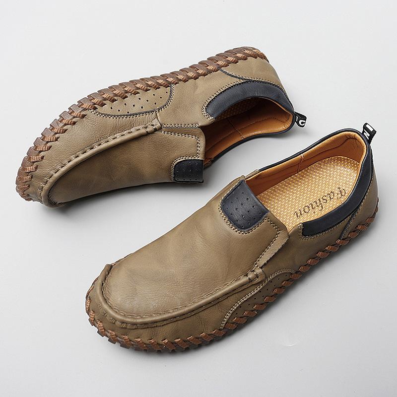 2021 Summer New Men's Casual Leather Shoes Fashionable Foot Cover Large Size Doudou Shoes Foreign Trade Handmade Breathable Lazy Shoes