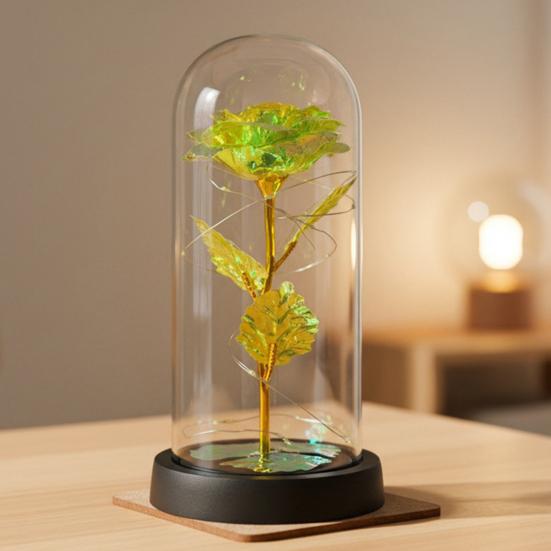 Preserved Rose in Dome with LED Light Artificial Eternal Rose Flower Gifts for Her Mom Women Valentine's Day Mother's Day Christmas Birthday Gift