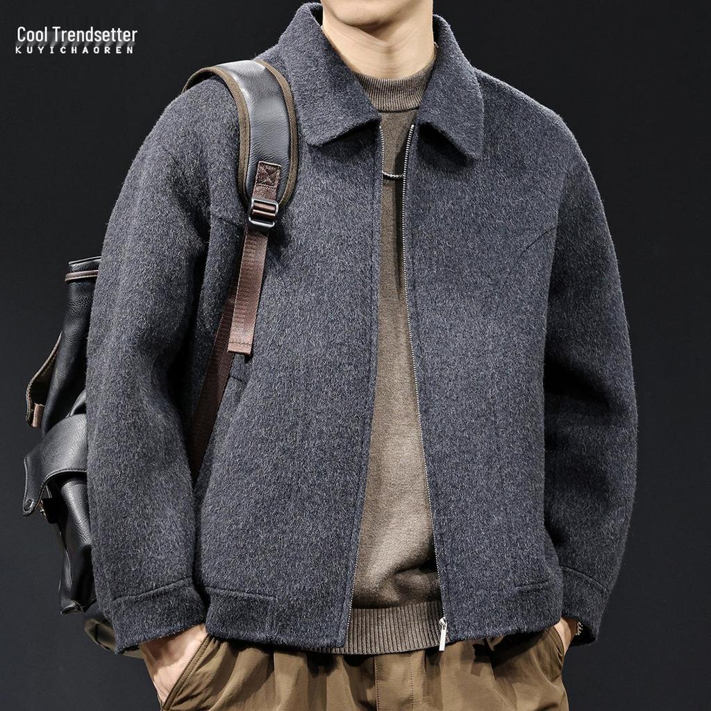 Men's American Style Heavyweight Wool Cashmere Jacket - Double-faced, Thickened, High-end, Plus Size Casual Outerwear for 2025.