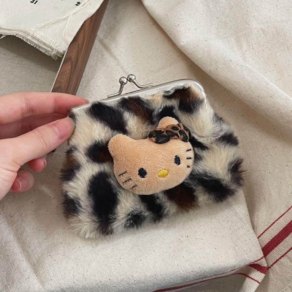 Fashion Hello Kitty Doll Decoration Leopard Pattern Plush Wallet For Travel And Casual Use