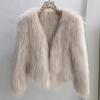 Women's V Neck Long Sleeve Faux Fur Coat Winter Warm Short Plush Jacket Outerwear