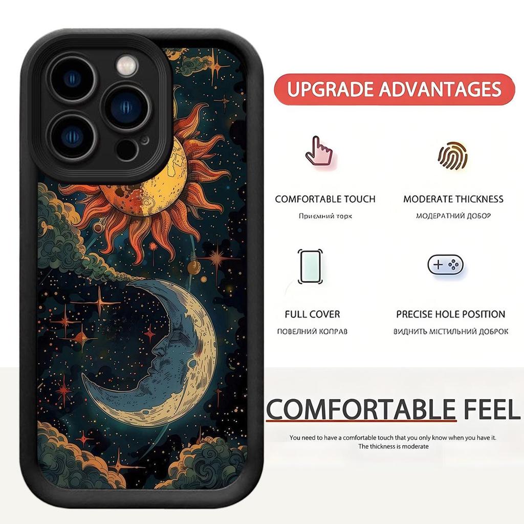 Universal Full Coverage Phone Case for Samsung & Apple (iPhone 17/16/15/14/13) - Sun Moon Black Groove Design