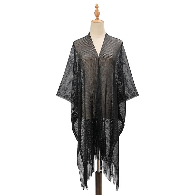 Tassel Gold Bikini Cover Up Sexy Beach Dress Tunics For Women Beachwear Summer Cover-Ups Kaftan Evening Party Knit Long Shawls