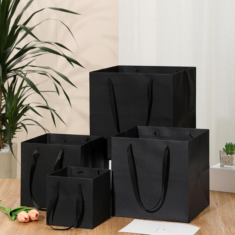 Kraft Paper Square Gift Bag with Handles Reusable Packaging Bags for Small Shopping Wedding Birthday Party Flower Bags Square Cake Tote Sacks 10pcs