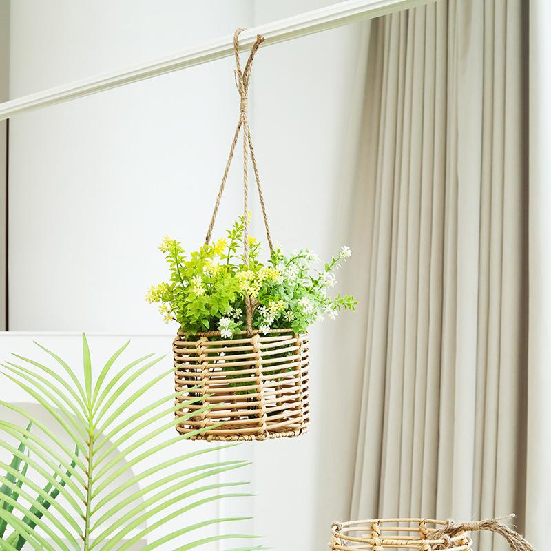 1PC Garden Green Plant Rattan Vase Flower Pot Woven Hanging Flower Baskets Home Decor Wicker