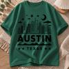 2026 New Pure Cotton Tshirt Austin City Print Casual Crew Neck Short Sleeve Minimalist Street Style Top