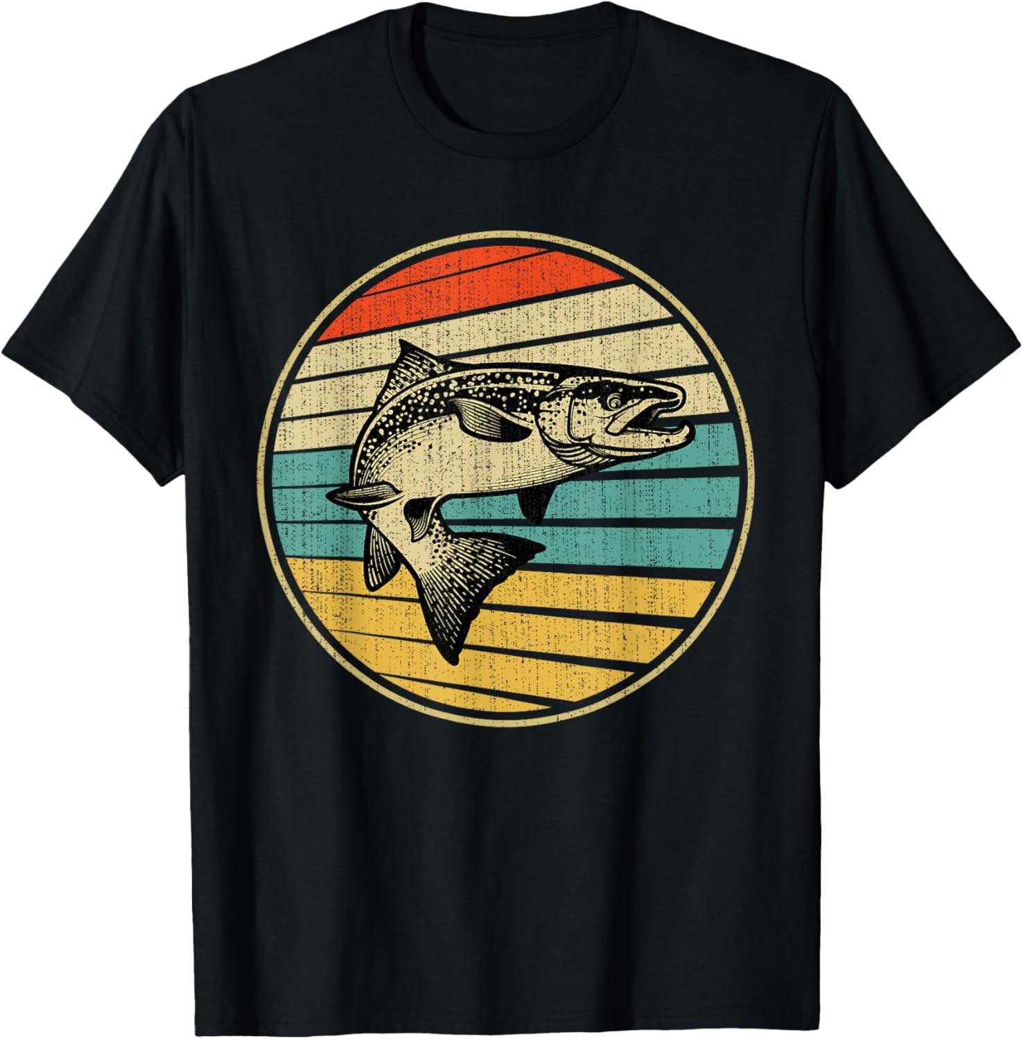 Salmon Fishing Fish Vintage Retro 70s 80s Fishermn Funny T-Shirt S разноцветный