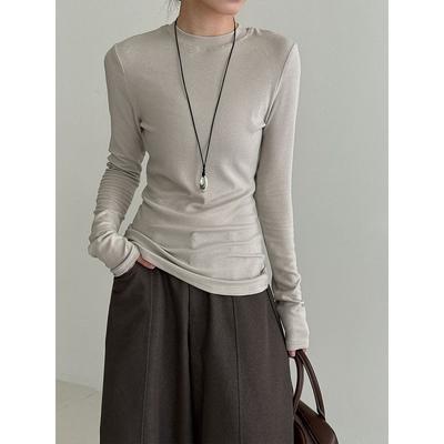 Womens Slim Fit Solid Color Round Neck Long Sleeve Base Layer Top - Soft Rayon Blend Casual Wear