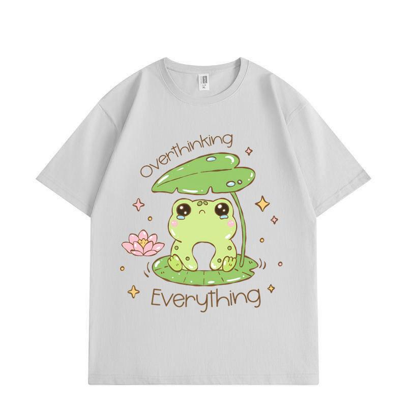 Overthinking Everything Frog Funny Meme T-shirt Fashion Kawaii Short Sleeve T-shirts Men Women Clothing Oversized T Shirt
