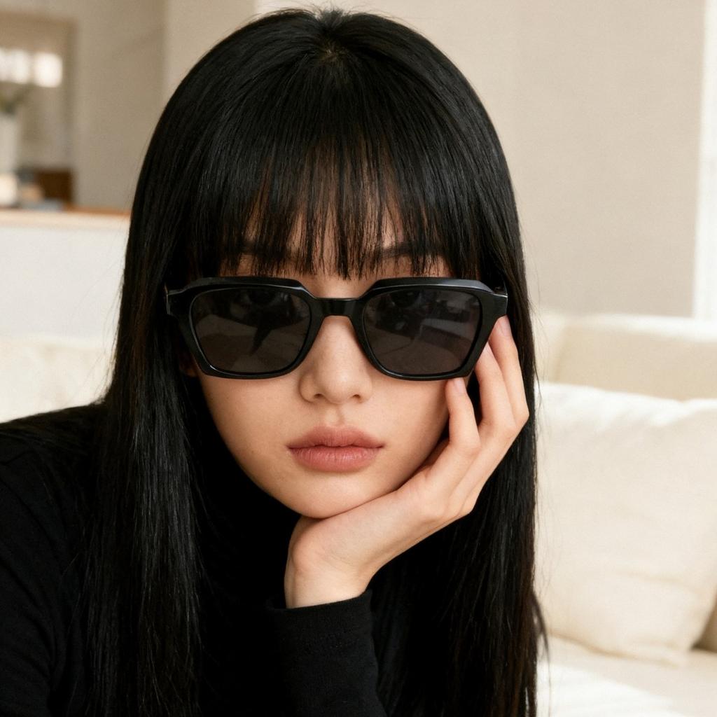 European and American personality trend box pin sunglasses women's high-end sense plain makeup versatile anti-ultraviolet polarized sunglasses