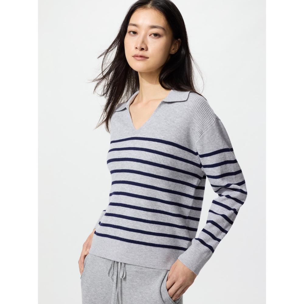 Uniqlo Japan Washable Knit Ribbed Polo Sweater