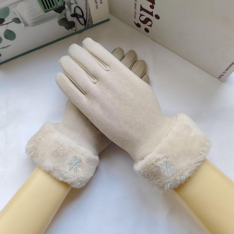 כפפות זמש חמות לסתיו-חורף עם בטנת קטיפה עבה ועיטור פרווה ביד. כפפות לשימוש חיצוני, עמידות לקור, עם מסך מגע, לכפפות רכיבה וסקי.