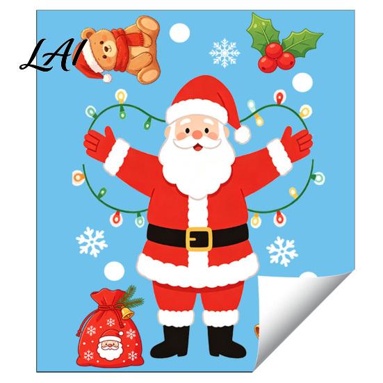 Festive Christmas Wall Art for Party Santa Claus Static Window Clings Glass Stickers with Snowflake Bear Decals Holiday Decor Bell Patterns,