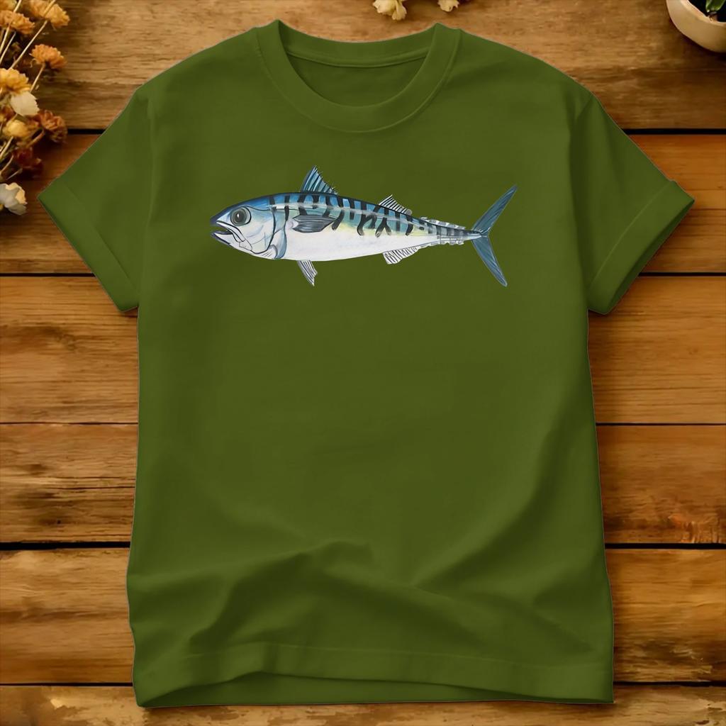 Atlantic Mackerel Handdrawn Fish Art T Shirt Beach Fashion Tshirts 100 Cotton Round Neck Oversized Tees Aesthetic Tshirt