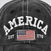Vintage American Flag Embroidered Baseball Cap, Adjustable Washed Denim Hat for Men & Women, Patriotic Style