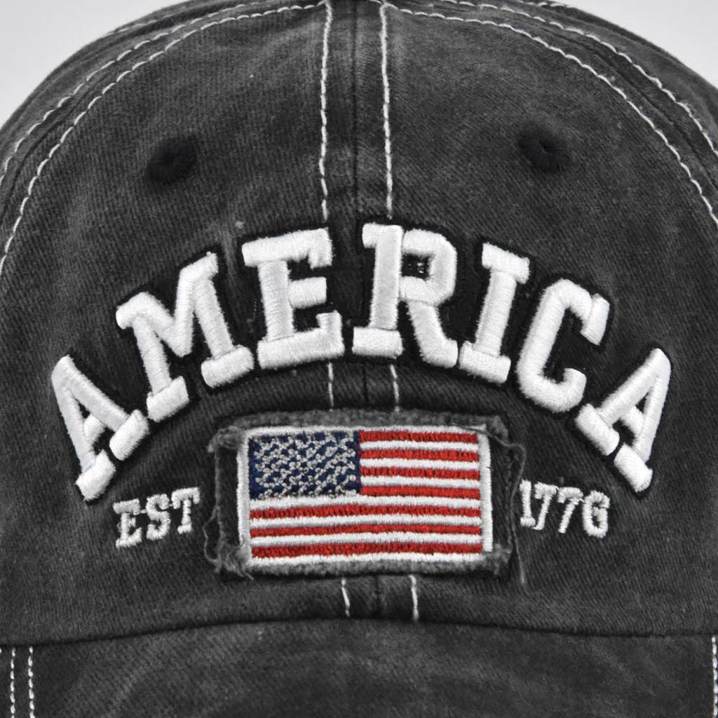 Vintage American Flag Embroidered Baseball Cap, Adjustable Washed Denim Hat for Men & Women, Patriotic Style