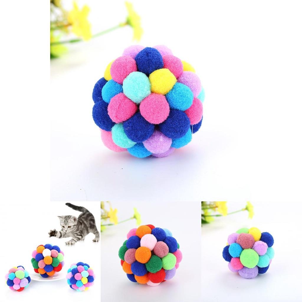 Colorful Handmade Bell Elastic Ball Pet Toy Set Durable Plush Ball For Cats