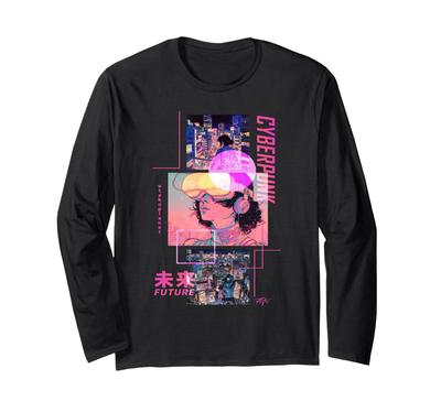 Japanese Cyberpunk Anime In Retro Futuristic Vaporwave Aesthetic Long Sleeve T-Shirt