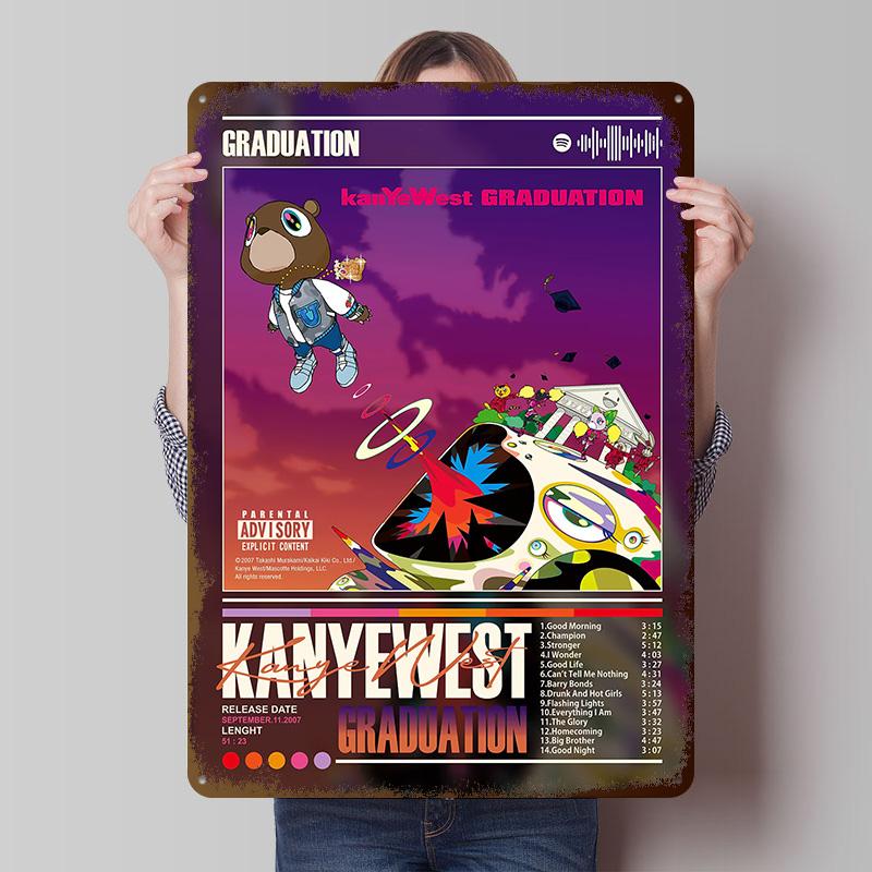 Kanye West Graduation Album Cover Art Tinplate Posters Customizable Wall Art Retro Vintage Metal Signs for Home Room Wand Deko