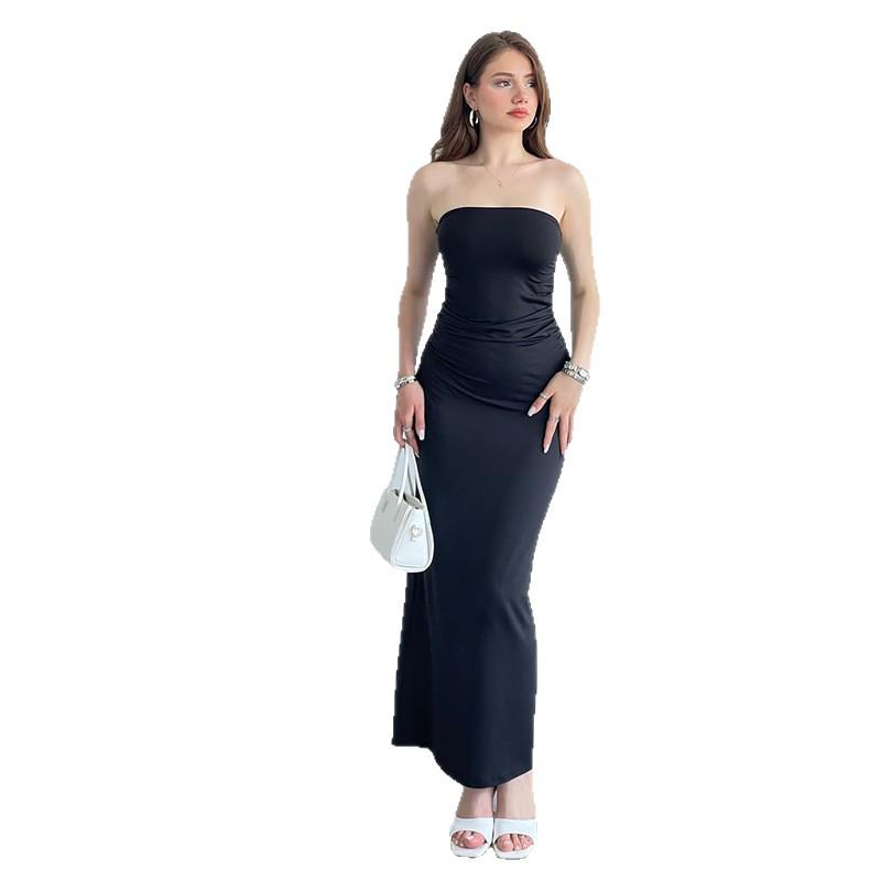 2025 Autumn Strapless Backless Solid Color Women's Dress