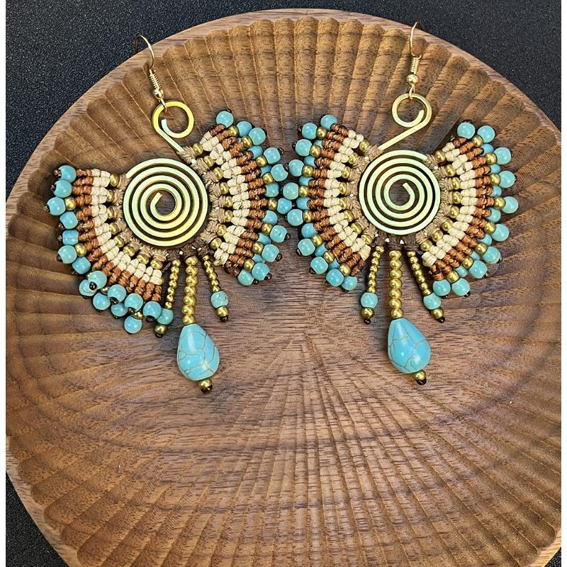 Bohemian Earrings Hand-woven Retro Vacation Versatile Temperament Earrings Women's Long Earrings